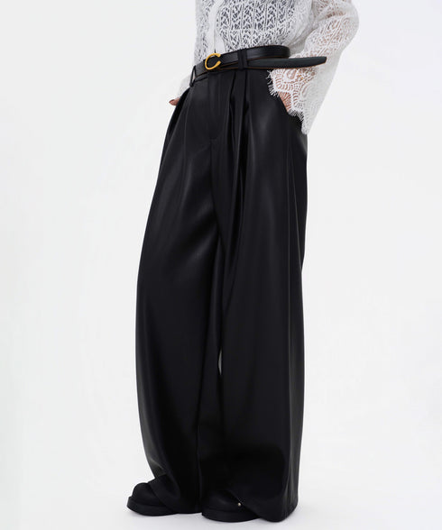Glossy Pleated Wide Pants