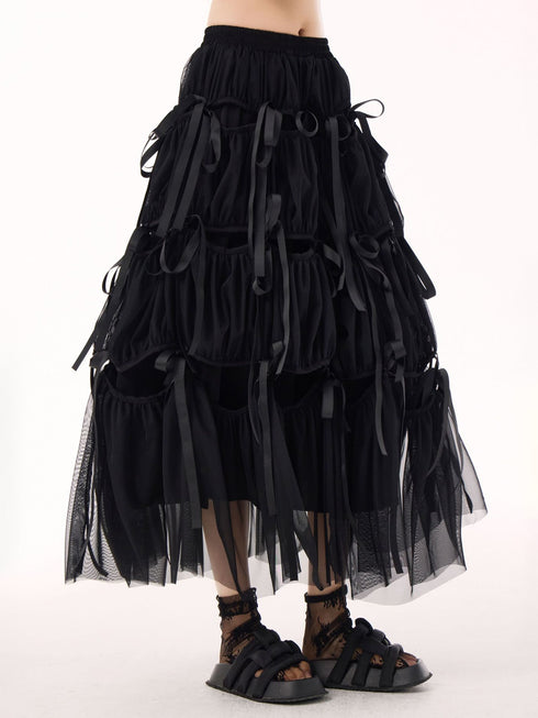 Ribbon Layered Mesh Skirt