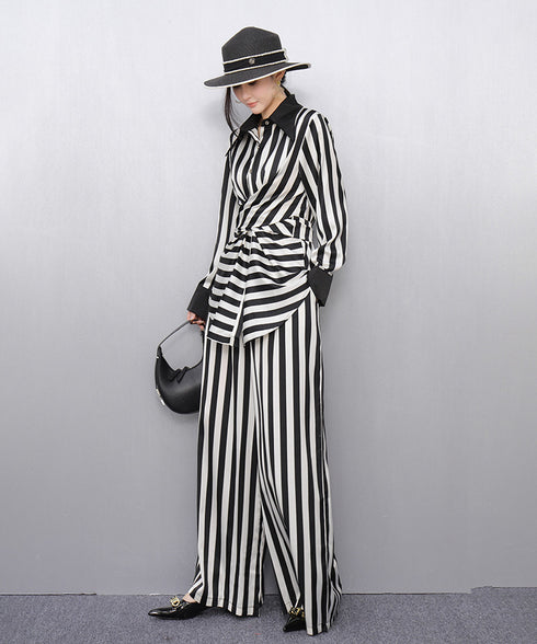 Graphic Stripe Wrap Top&Wide Pants Co-ord