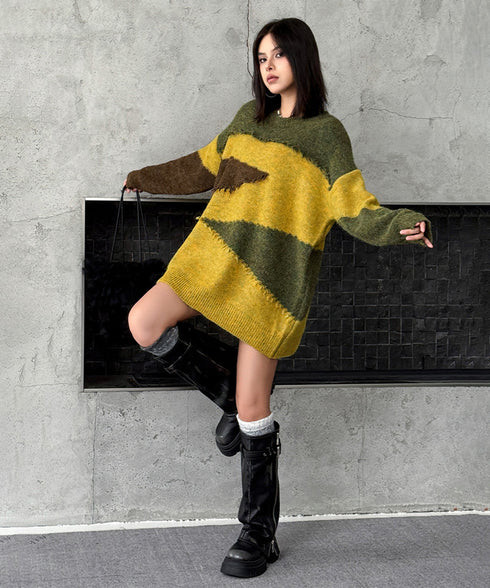 Frayed Contrast Knit Top