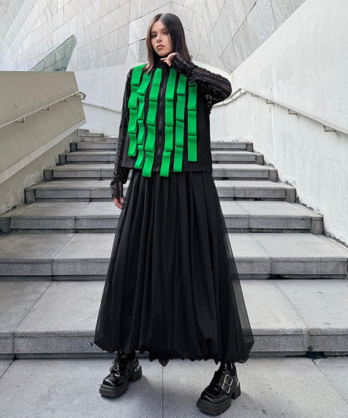 Ribbon Panel Zip Vest