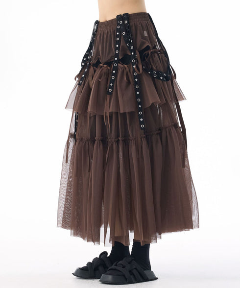 Tiered Mesh Belt Skirt