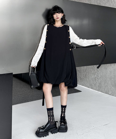 Side Button Balloon Dress