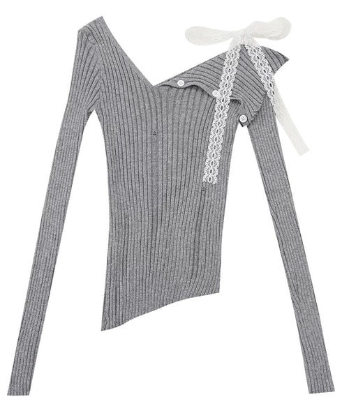 Lace Strap Off Shoulder Rib Top