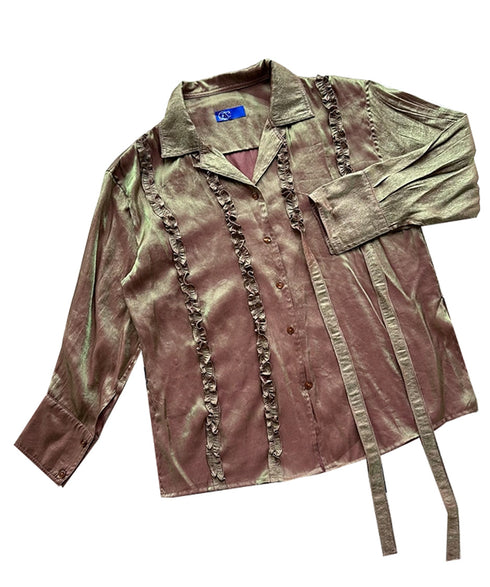 Metallic Ruffle Tie Blouse
