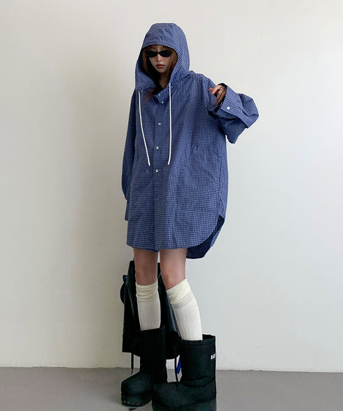 Oversize Hoodie Check Jacket