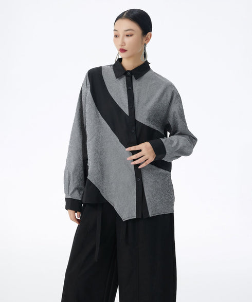 Diagonal Panel Sheer Shirt
