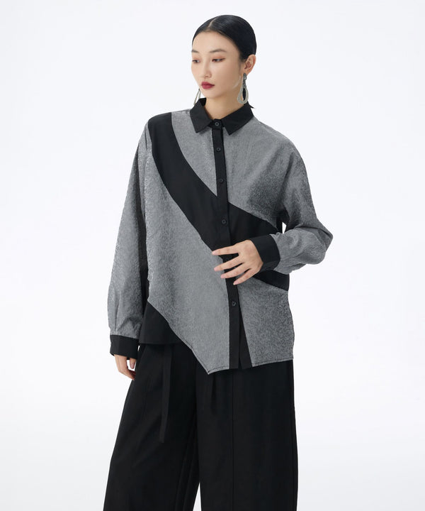Diagonal Panel Sheer Shirt