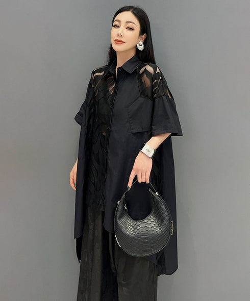Sheer Panel Asym Cut Blouse