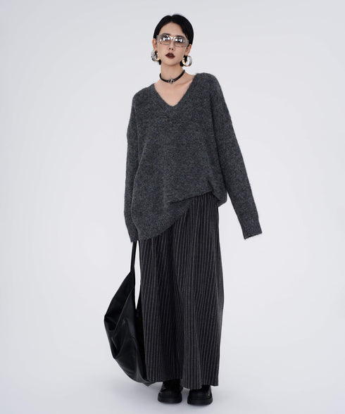 Stripe Wide Pleated Pants