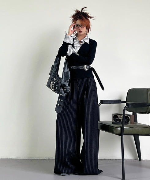 Stripe Layered Top & Wide Pinstripe Pants Series