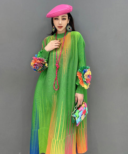 Gradient Pleats Long Dress