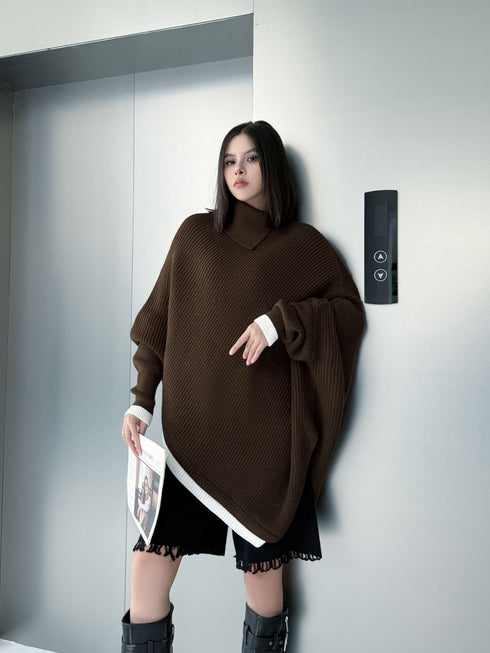 Diagonal Knit Poncho Top