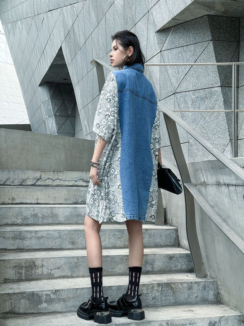 Panel Mix Denim Dress