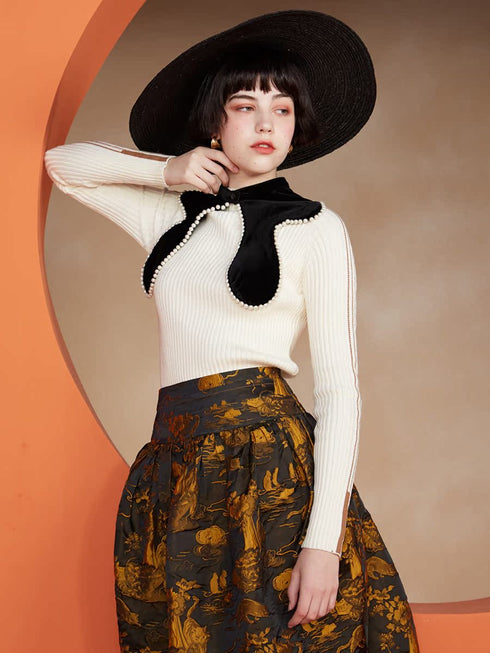 Velvet Pearl Trim Collar