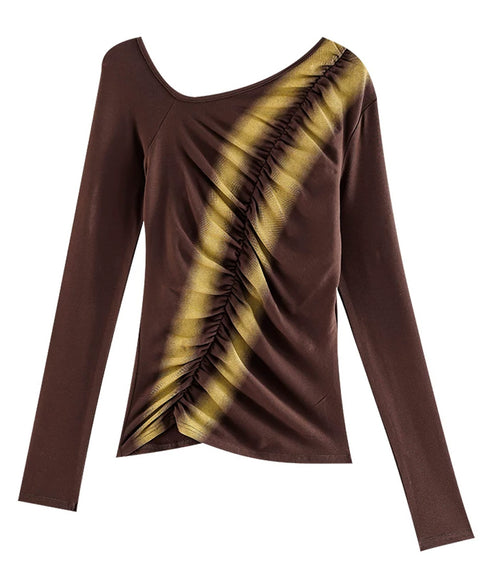 Diagonal Ruched Sheer Top