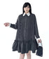 Pinstripe Ruffle Collar Shirt Dress