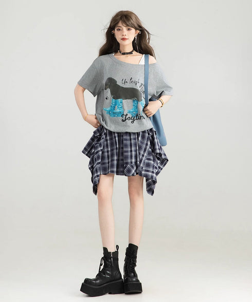 Multi-Drape Plaid Mini Skirt