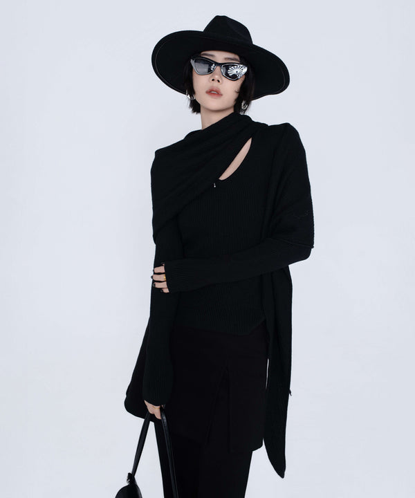 Rib Knit Top&Wrap Scarf Co-ord