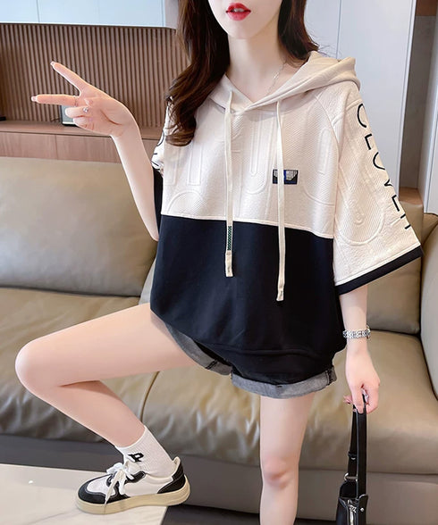 Block Tone Hoodie Top