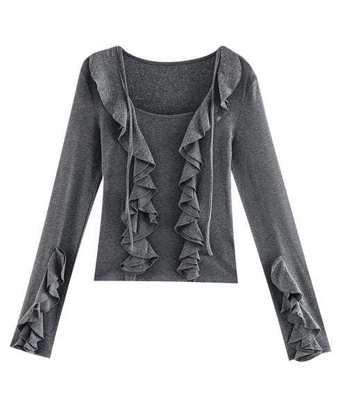 Ruffle Trim Slim Fit Top