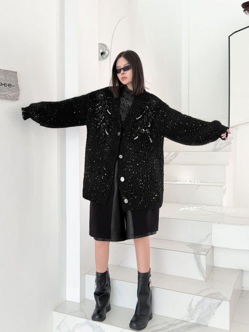 Sequin Knit Oversized Cardigan