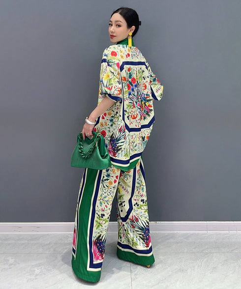 Floral Frame Blouse&Pants Co-ord