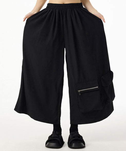 Black Zip Pocket Wide Pants