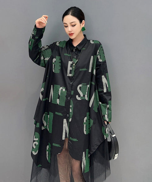 Abstract Letter Sheer Shirt Dress