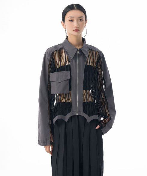 Mesh Zip Utility Blouse