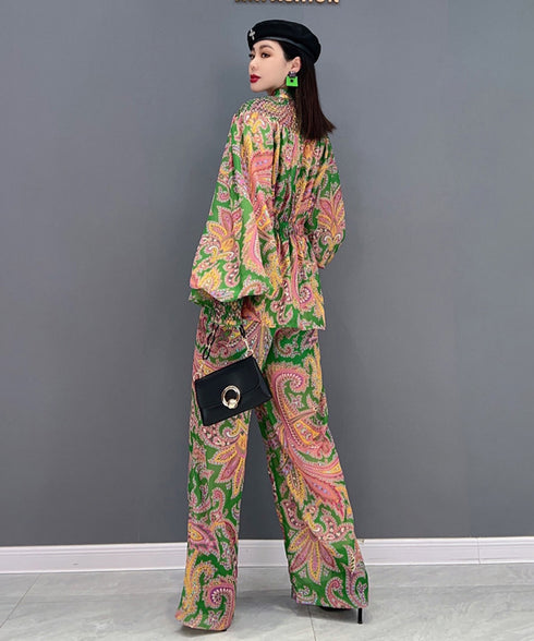 Paisley Gathered Top&Wide Pants Co-ord