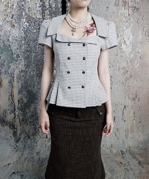Grid Line Panel Blouse
