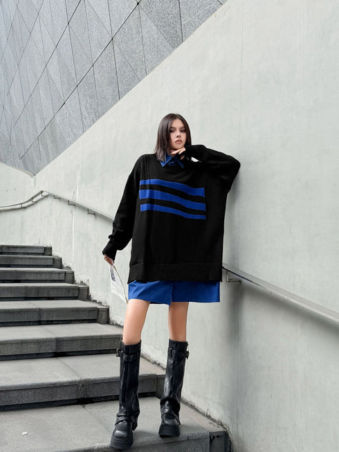 Layered Striped Knit Dress