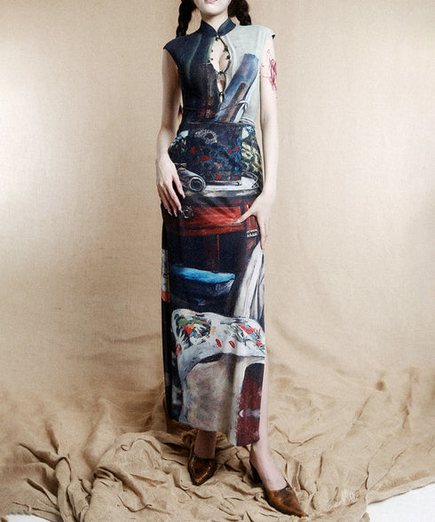 Still Life Print Slim Dress