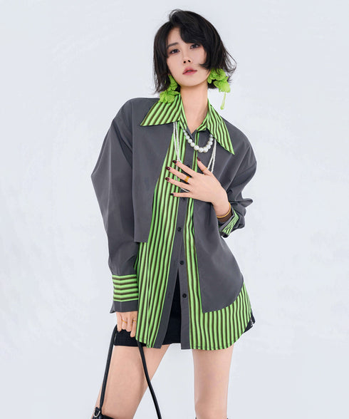 Stripe Collar Panel Blouse