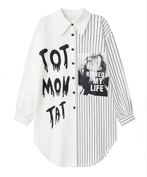 Split Print Stripe Shirt