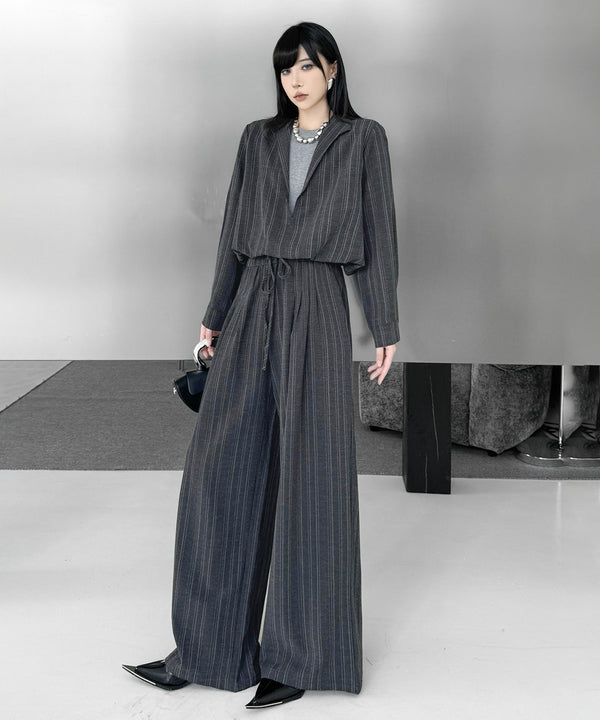 Pinstripe V-Neck Top & Wide Pants Co-ord