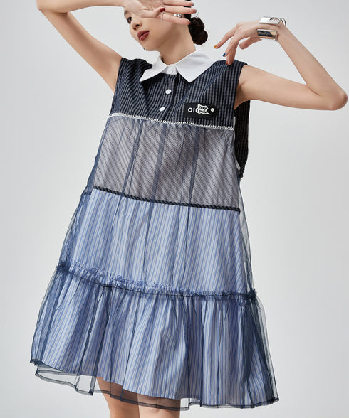 Layered Stripe Mesh Dress