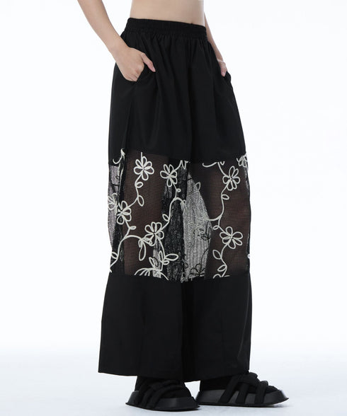 Sheer Floral Mesh Wide Pants