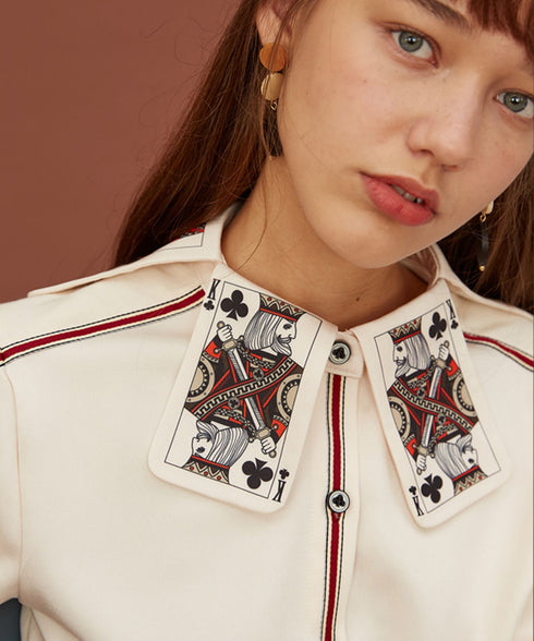 Card Collar Trimmed Blouse