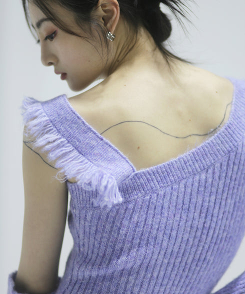 Fringe One-Sleeve Knit Dress