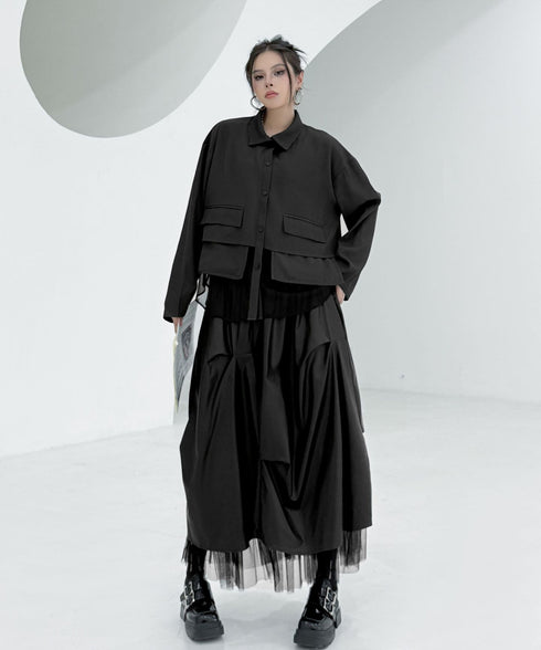 Layered Pocket Mesh Blouse