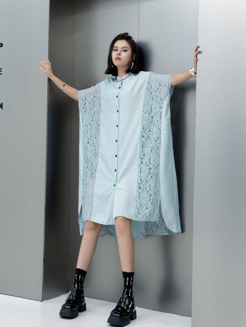 Lace Panel Relaxed Shirt Dress