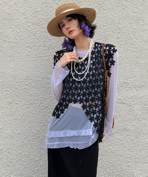 Floral Mesh Overlay Vest