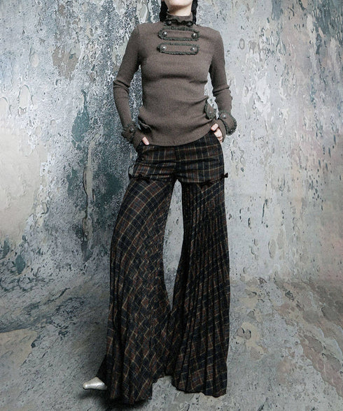 Plaid Flare Ribbon Pants