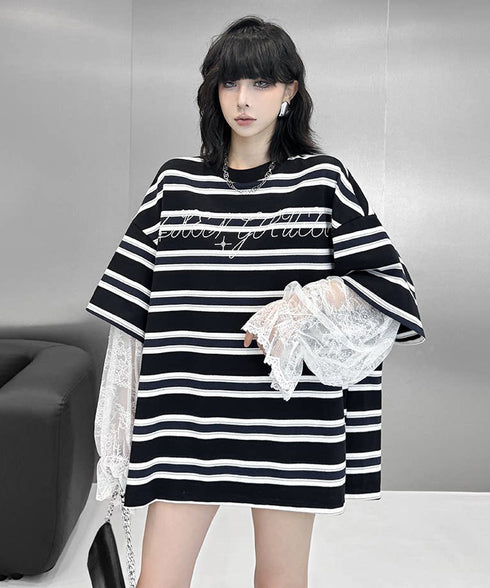 Border Lace Layered Oversize Top