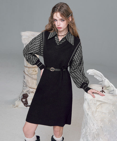 Check Layer Knit Dress