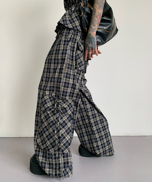 Plaid Vest Top & Cargo Wide Pants Series