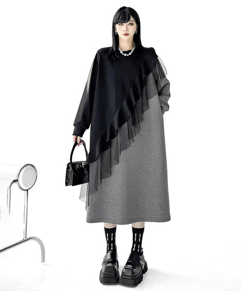 Sheer Frill Panel Cut Dress