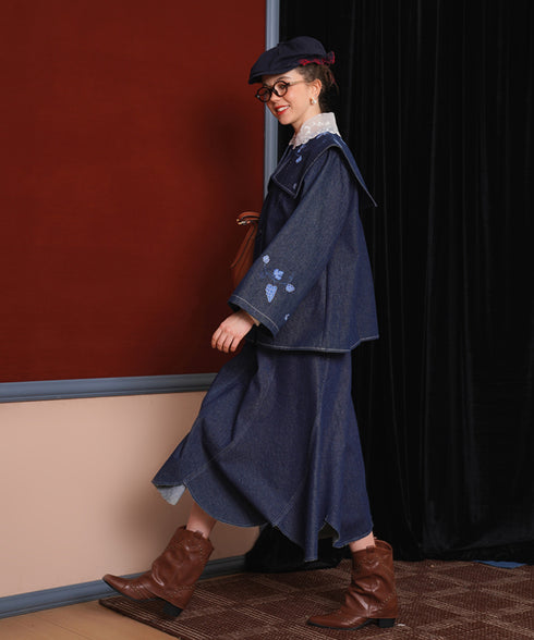 Curve Cut Denim Skirt